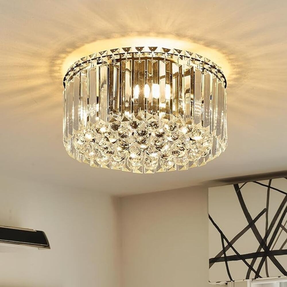 Gold Crystal Raindrop Flush Mount Ceiling Light / NIB / 12in